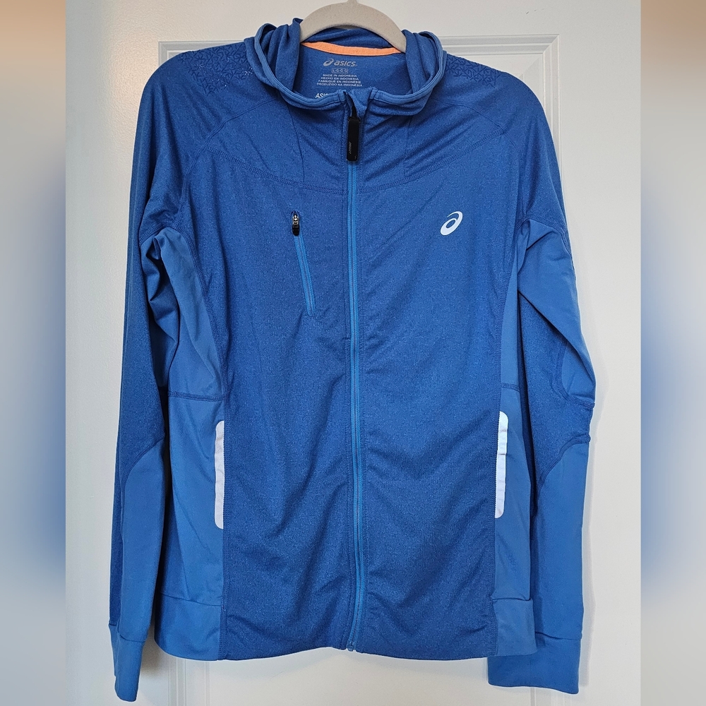 ASICS L.G.G.G MotionDry Hooded Running Jacket Blue Full Zip Women's Large